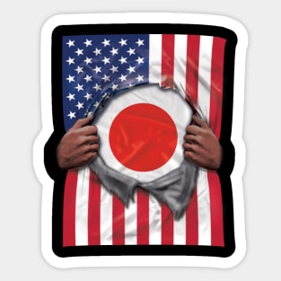 Japan Flag American Flag Ripped - Gift for Japanese From Japan Sticker